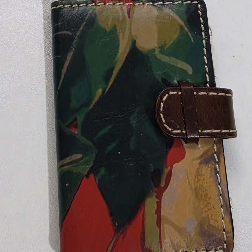 Patricia Nash Multicolor Painted Leather Card Wallet in Green, Red & Brown